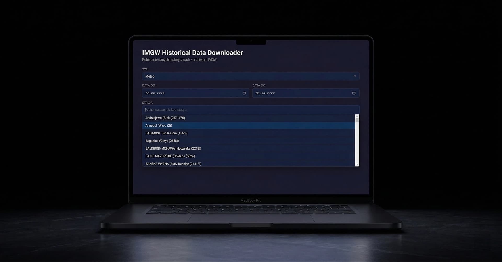Station selection interface