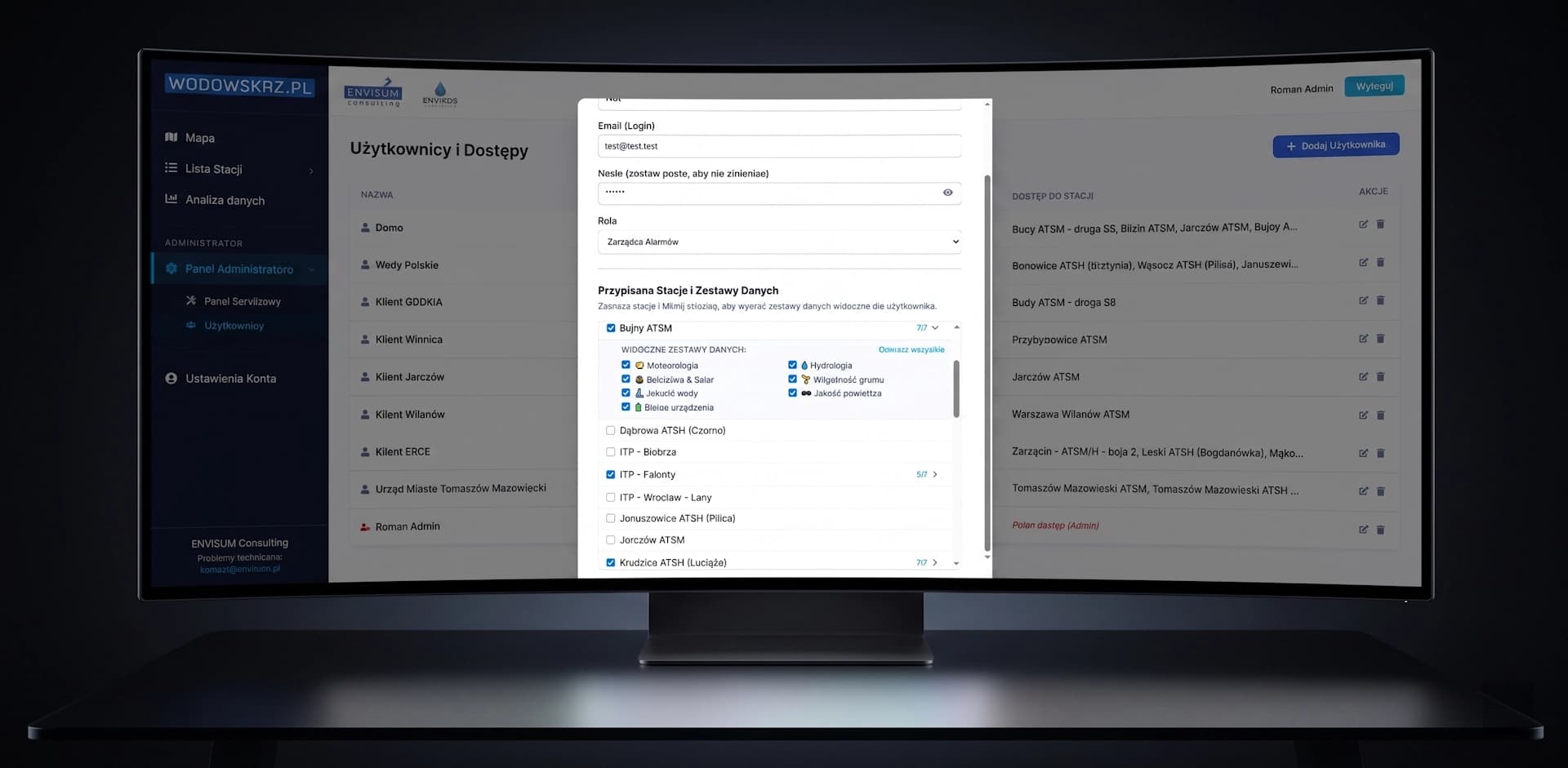 User & access management panel with data category permissions